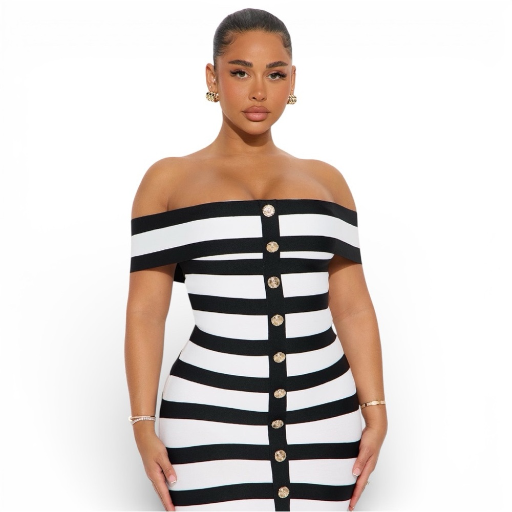 Zaria Striped Bandage Midi Dress - XS - Picture 2 of 8